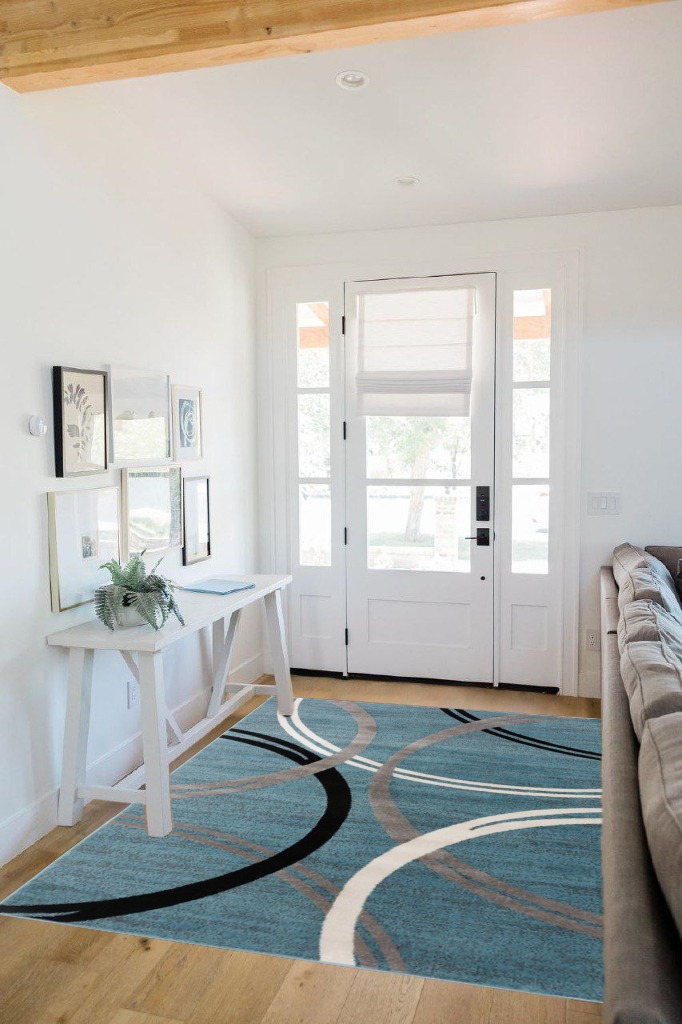 Rugshop Modern Wavy Circles Design Area Rug 5' 3" x 7' 3" Blue in White Scandinavian Entryway