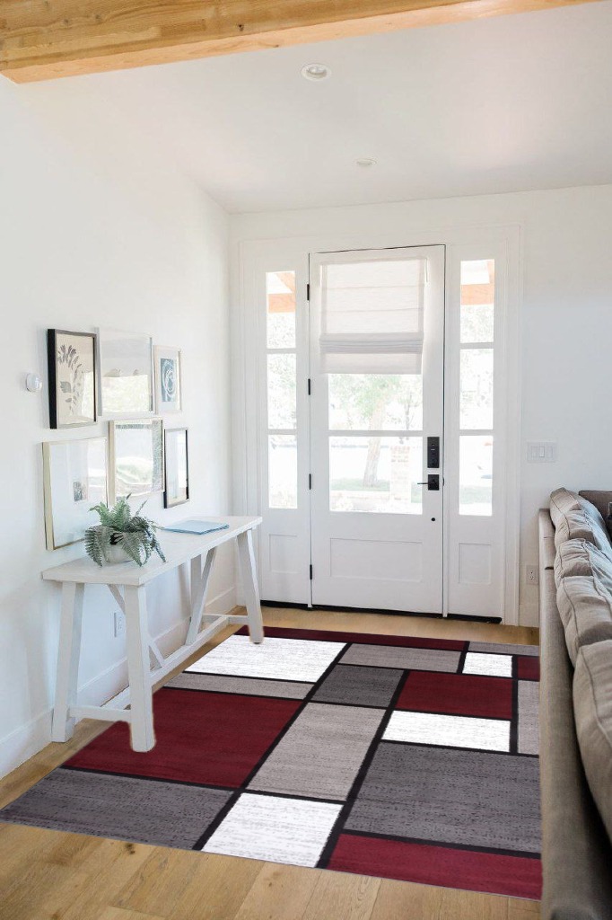 Rugshop Contemporary Modern Boxes Area Rug 5' 3" X 7' 3" Red in White Scandinavian Entryway