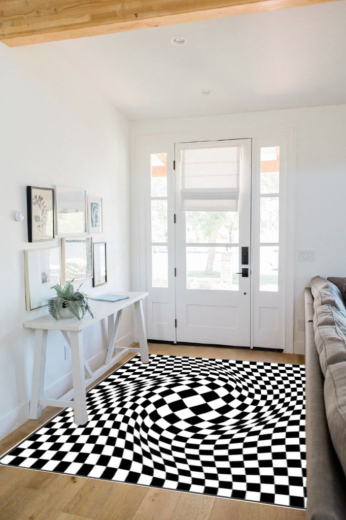 Leenevs Black and White Checkered Rug Room Decor Rug 5 ' x 7 ' Area Rugs Soft Modern Indoor Shaggy Area Rug for Bedroom Livingroom Dorm Kids Room Home Decorative, Non-Slip Plush Fluffy Furry Fur Rugs in White Scandinavian Entryway