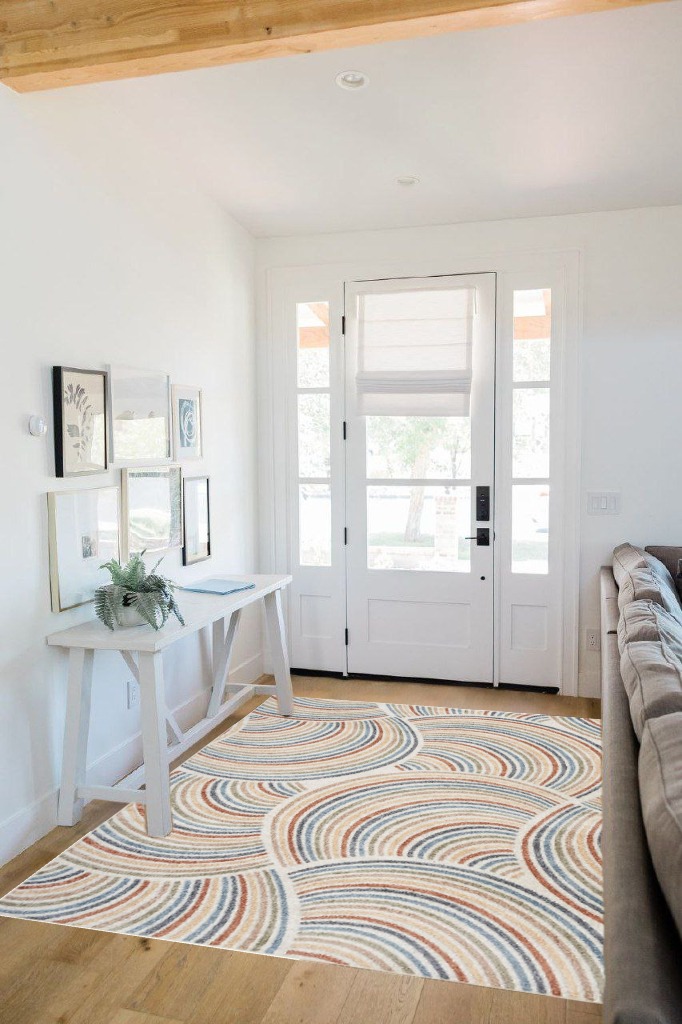 Nourison Astra Machine Washable Mid-Century Modern Ivory/Multi 5'3" x 7' Area Rug, Easy -Cleaning, Non Shedding, Bed Room, Living Room, Dining Room, Kitchen (5x7) in White Scandinavian Entryway