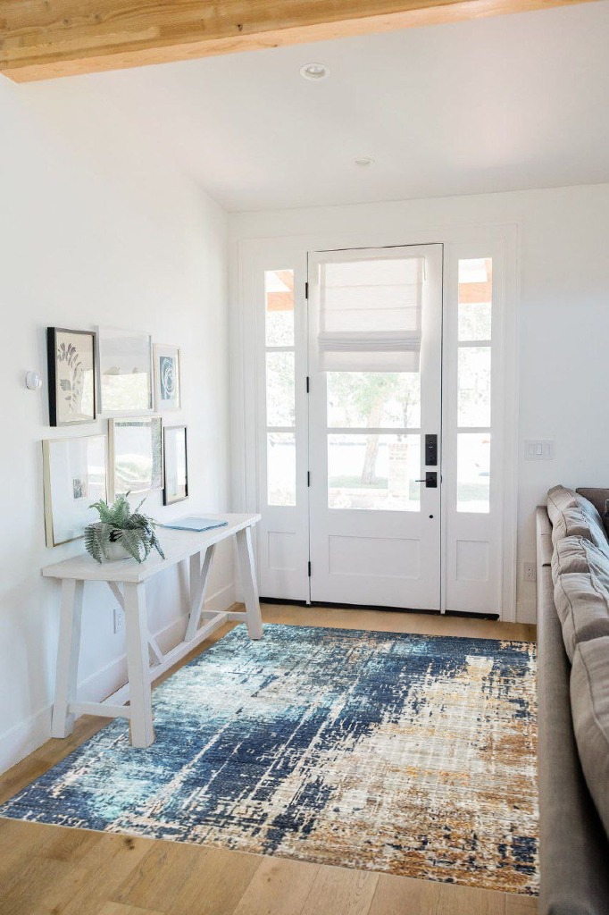 VK VK·LIVING Washable Rug 5x7 Modern Abstract Machine Washable Area Rugs Anti Slip Backing Washable Rugs for Living Room, Bedroom, Home Decor, Blue in White Scandinavian Entryway