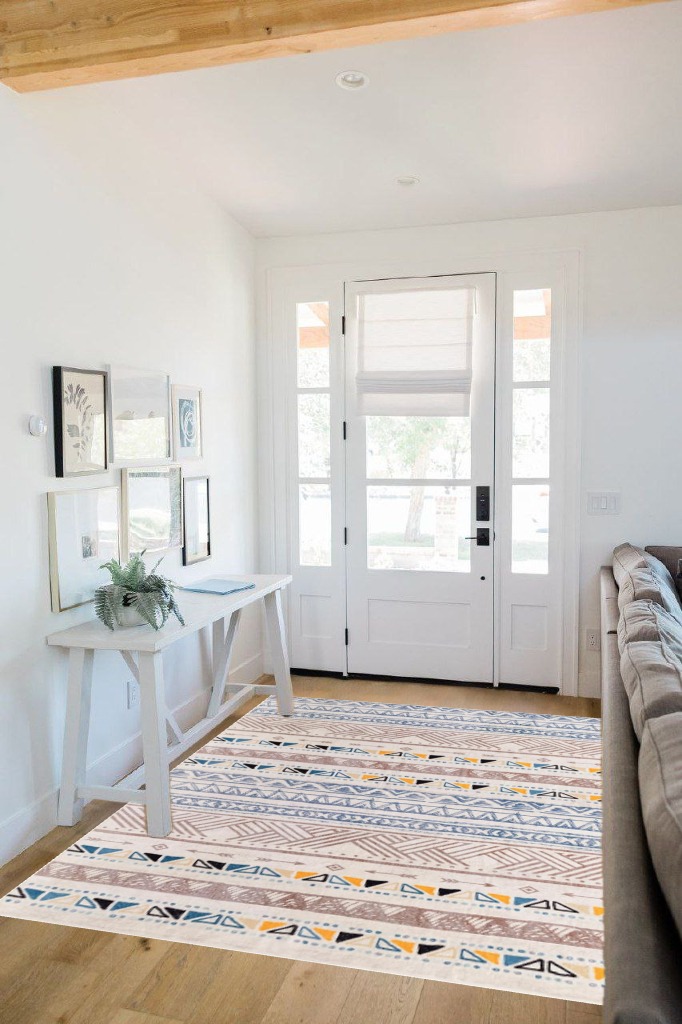 GMFINE Area Rug 5x7, Ultra-Thin Non Slip Washable Rugs, Geometric Boho Area Rugs Large Carpet for Living Room Bedroom Dinning Room (Blue/Brown, 5' x 7') in White Scandinavian Entryway