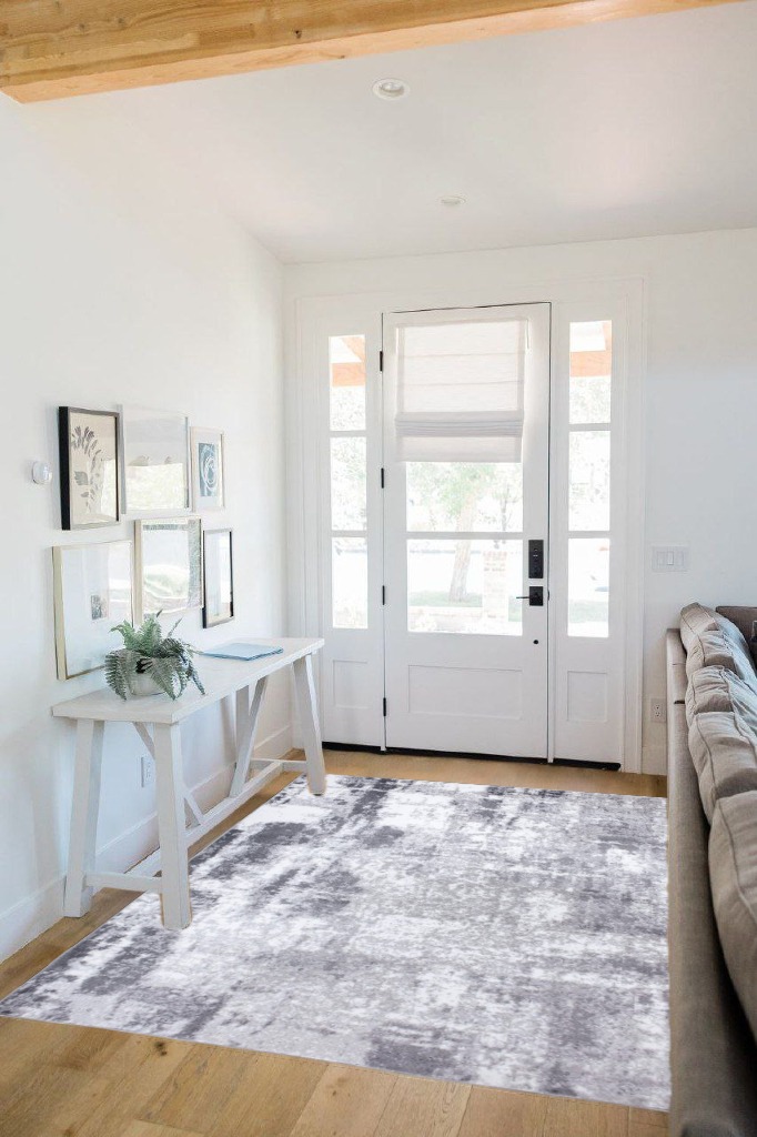 Rugshop Contemporary Abstract Distressed Area Rug 5' x 7' Gray in White Scandinavian Entryway