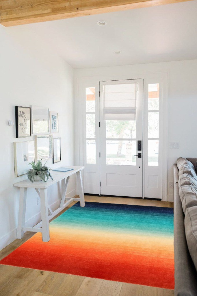 Wonnitar Modern Ombre Area Rug 5x7,Washable Large Colorful Rugs for Living Room,Abstract Contemporary Non-Slip Dining Room Throw Mat,Non-Shedding Soft Print Carpet for Bedside Entry Kitchen in White Scandinavian Entryway