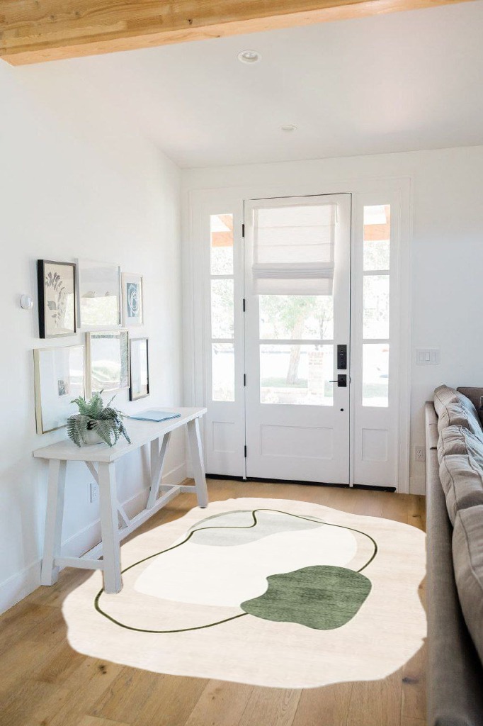 Boho Chic Geometric Area Rug for Living Room Dining Room Bright Green Spring Bedroom Floorcover Contemporay Abstract Curved Kitchen Runner Rugs Premium Medium Pile Play Home Decor Hallway 5x7ft in White Scandinavian Entryway