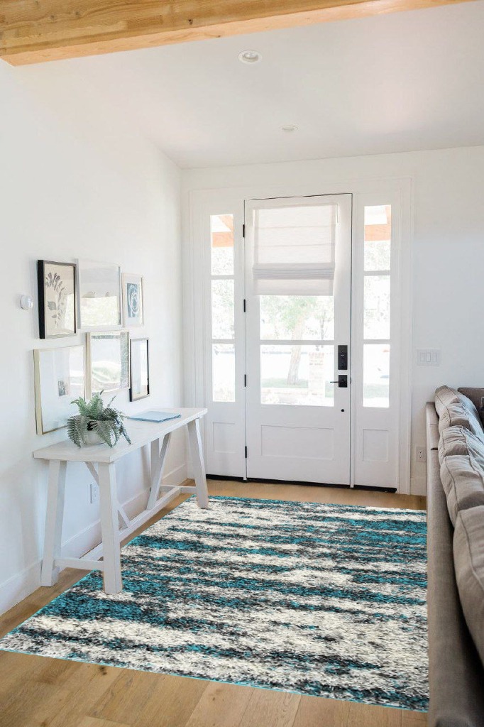 Rugshop Contemporary Abstract Design Plush Shag Area Rug 5' x 7' Turquoise in White Scandinavian Entryway