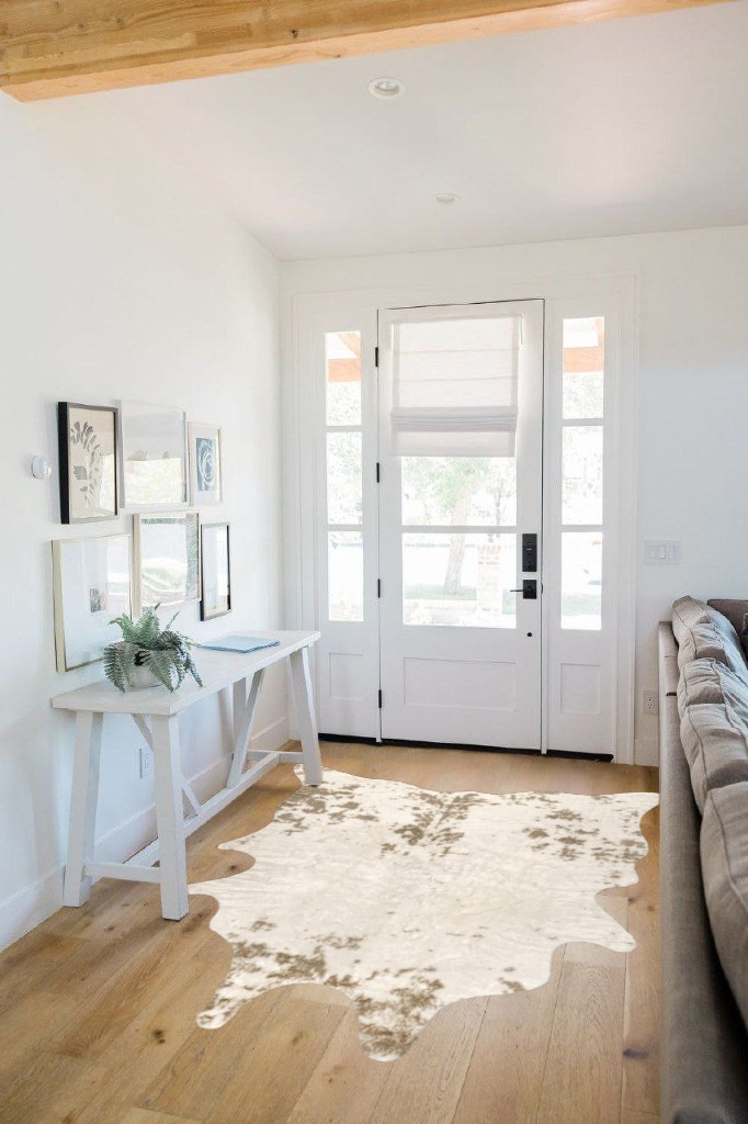 nuLOOM Marcia Machine Washable Faux Cowhide Area Rug, 5' x 6' 7", Off-White in White Scandinavian Entryway
