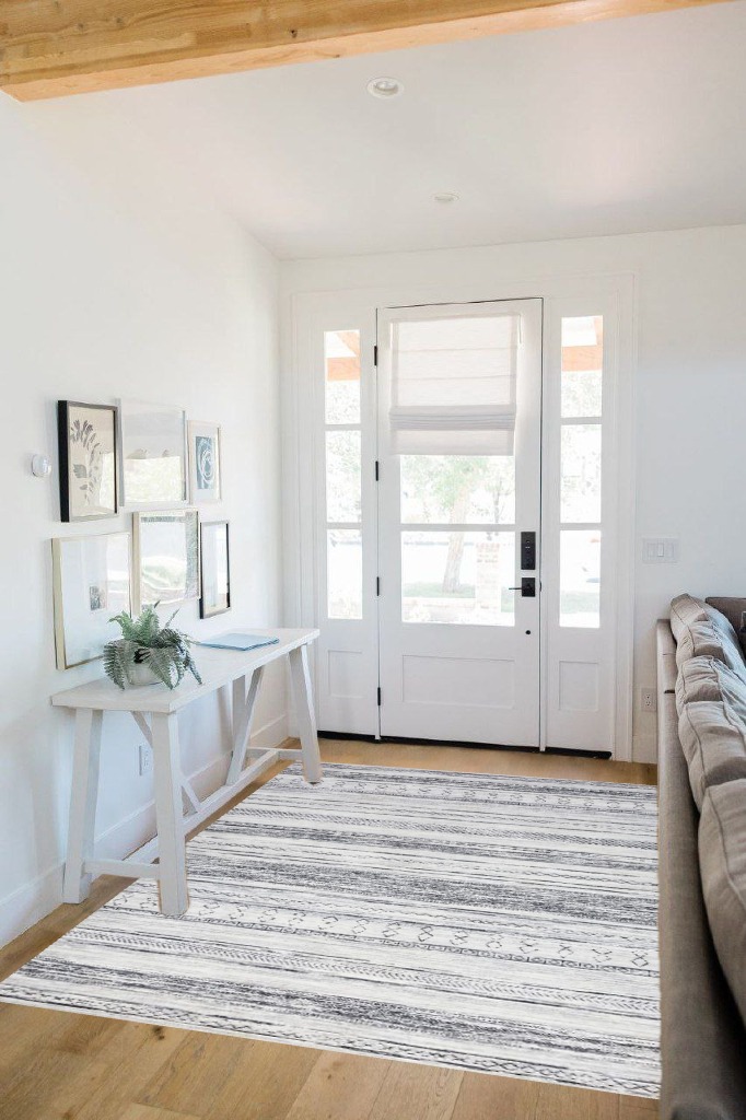 Area Rug Living Room Rugs - 5x7 Washable Large Soft Neutral Boho Moroccan Bohemian Farmhouse Rug Indoor Floor Carpet for Bedroom Under Dining Table Home Office Decor - Grey in White Scandinavian Entryway