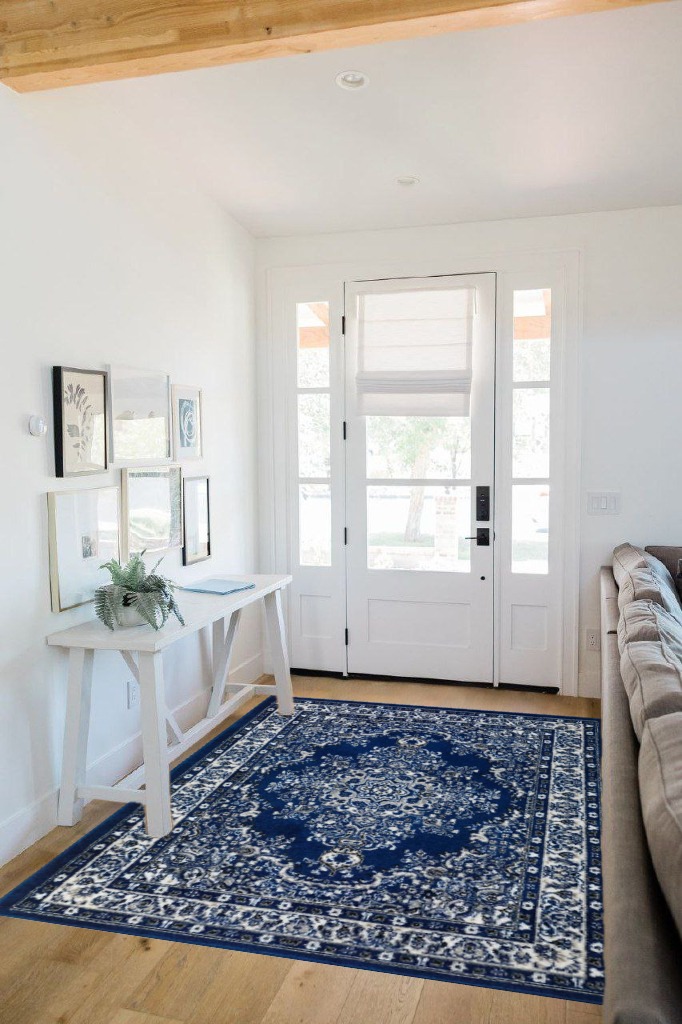 Antep Rugs Oriental 5x7 Traditional Medallion Indoor Area Rug Siesta (Navy Blue, 5'3" x 7') in White Scandinavian Entryway