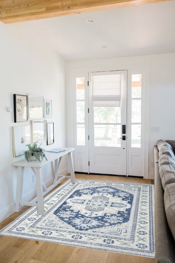 Zacoo Washable Rug 5x7 Area Rugs Boho Rug Vintage Area Rugs for Living Room Bedroom Dining Room Distressed Non Slip Rugs Carpet Non Shedding Oriental Rug, Blue in White Scandinavian Entryway