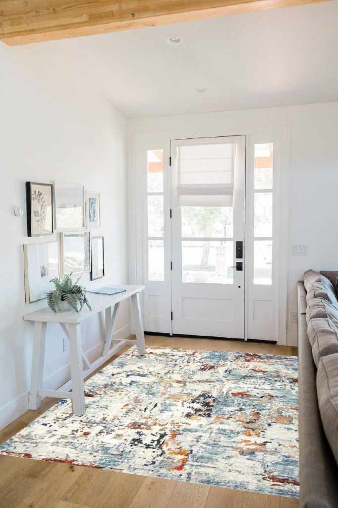 Area Rug Living Room Rugs - 5x7 Washable Large Modern Abstract Soft No Slip Indoor Rug Thin Floor Carpet for Bedroom Under Dining Table Home Office Decor - Blue in White Scandinavian Entryway