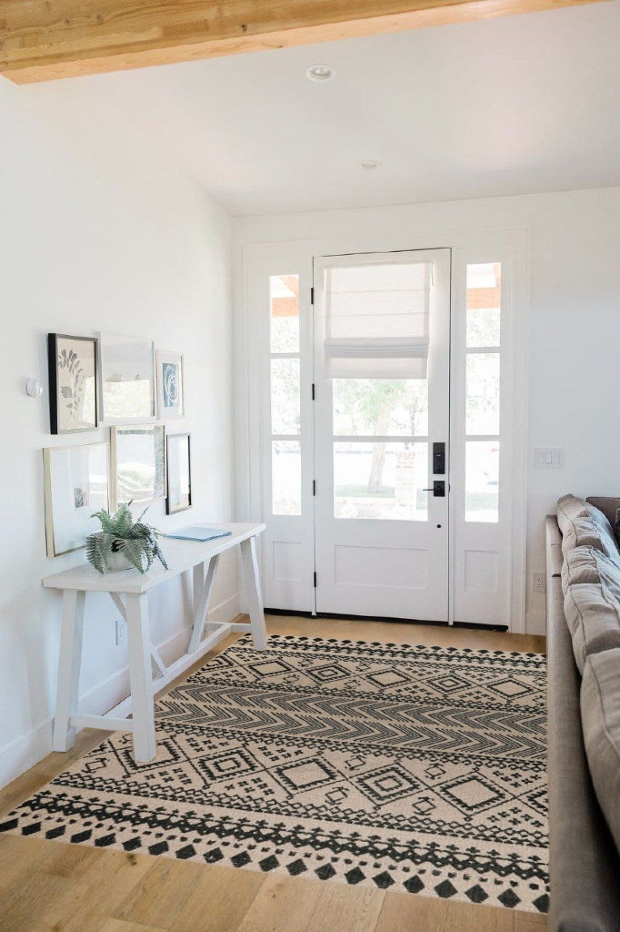 Lahome Boho Easy Jute Area Rug - 5x7 Washable Living Room Rug Large Black Rug for Bedroom Dining Room Mat, Southwestern Kid Pet Friendly Indoor Outdoor Rug Floor Throw Carpet for Coffee Table Cottage in White Scandinavian Entryway