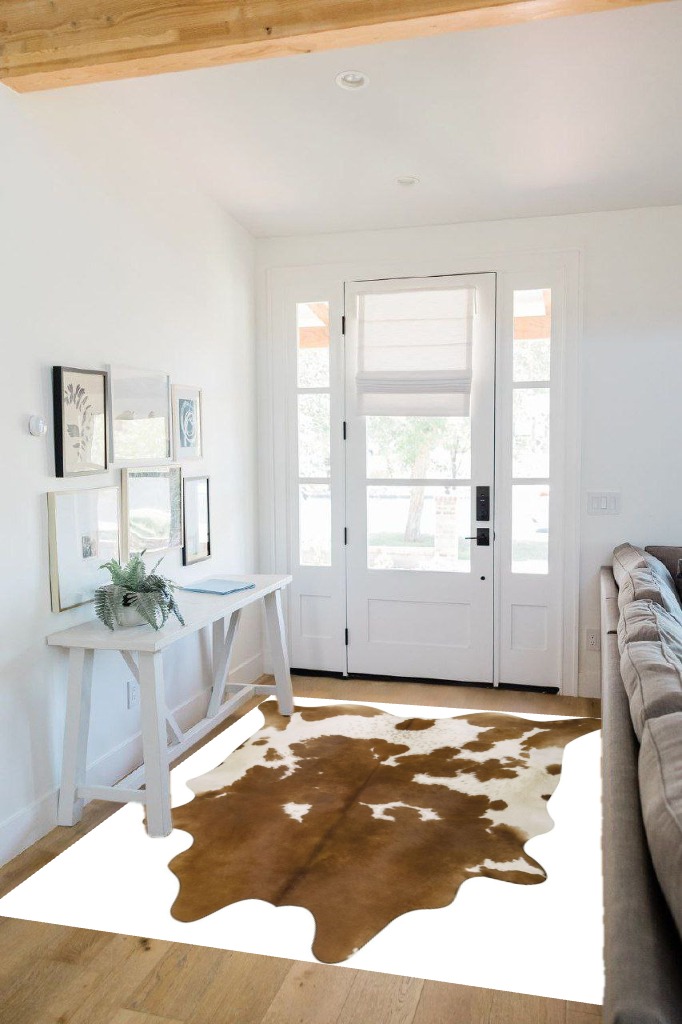 Pure Brown& White Superior Cowhides Rug 5x7ft 150cmx210cm in White Scandinavian Entryway