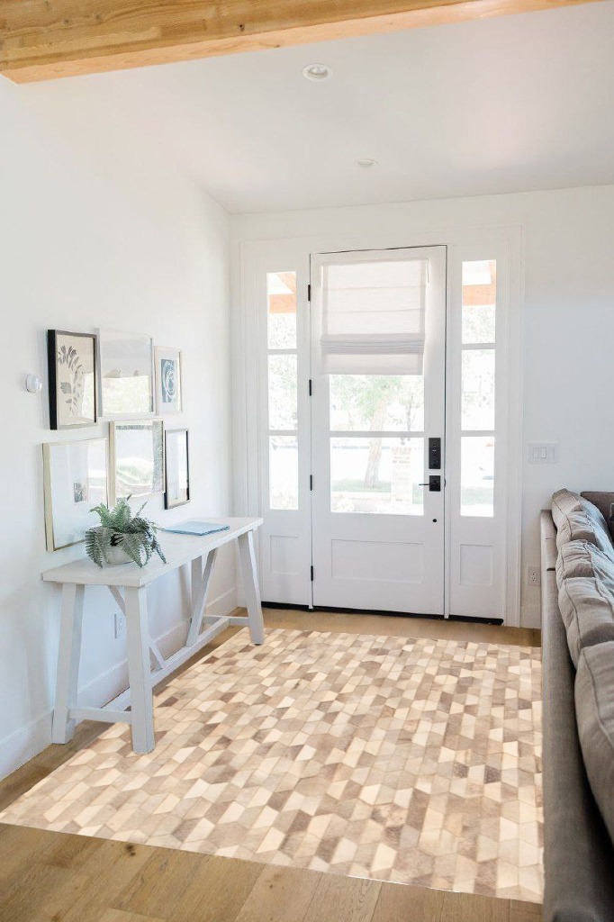 eCarpet Gallery Hand-Knotted | Area Rug for Living Room, Bedroom | Cowhide Patchwork Accent Grey Rug 5'1" x 7'4" | 350190 in White Scandinavian Entryway