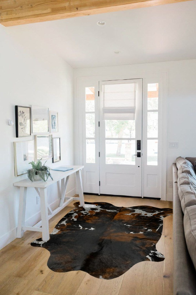 Appaloosa Cowhides Natural Cowhide Rug - Tricolor Cowhide Area Rug for Bedroom & Living Room - Luxury Cowhides Modern Accent Rug - Genuine Leather with Real Animal Fur, Dark, 5 x 7 Feet in White Scandinavian Entryway