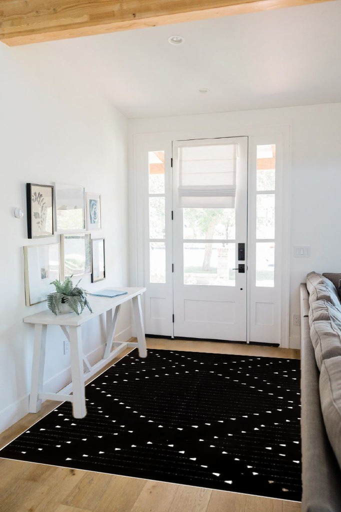 LIVEBOX Boho Black Rug 5' x 7' Large Washable for Living Room,Moroccan Cotton Bedroom Indoor Outdoor Throw Area Thin Carprt for Dining Room Balcony Porch in White Scandinavian Entryway