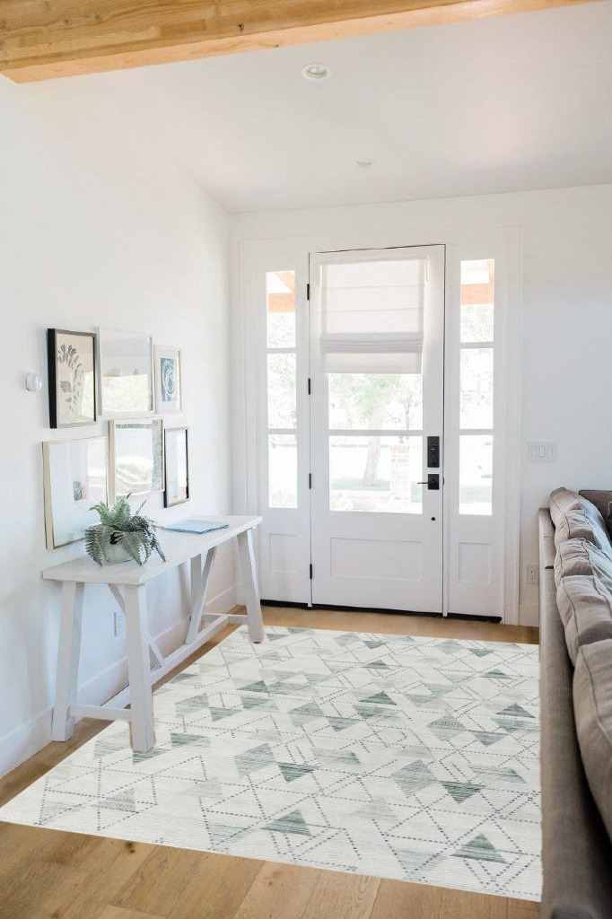 GlowSol 5x7 Area Rug Geometric Pattern Washable Area Rug Abstract Carpet Rug Modern Diamond Boho Accent Rug Livingroom Farmhouse Dining Room Rug Office Bedroom Decor, 5x7 Green in White Scandinavian Entryway