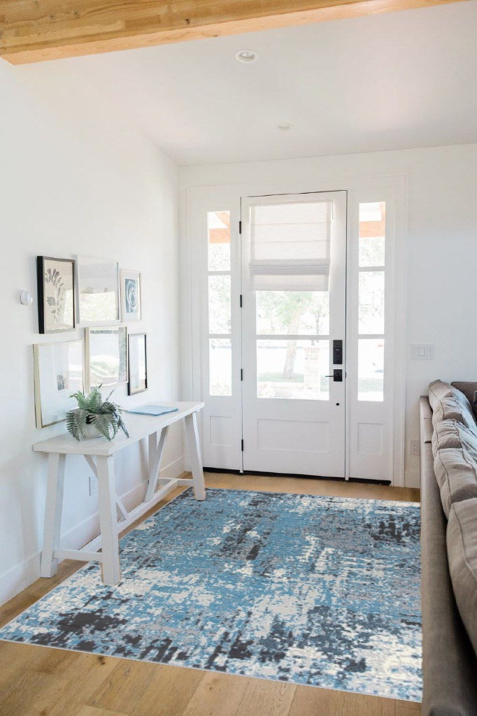 Rugshop Modern Abstract Soft Area Rug 5' x 7' Blue in White Scandinavian Entryway