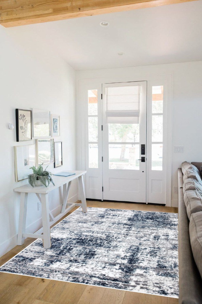 Rugshop Distressed Abstract Area Rug 5' x 7' Blue in White Scandinavian Entryway