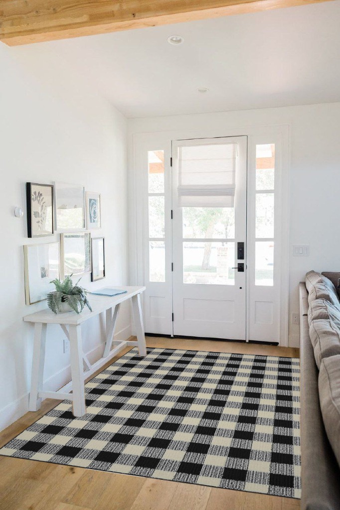 Garland Rug Country Living Buffalo Plaid Area Rug, 5-Feet by 7-Feet, Black/Ivory in White Scandinavian Entryway