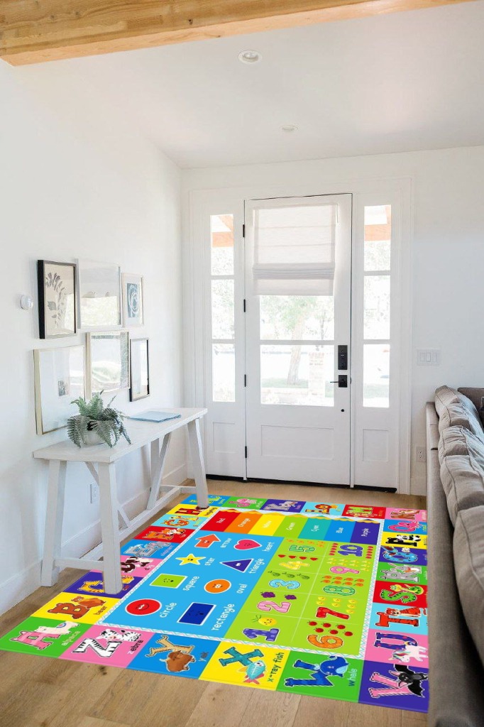 LTKOUGFAM Kids Play Rug for Playroom, Kids Play Mat ABC Educational Area Rug, Toddler Baby Playroom Mat, Alphabet Animal Soft Non-Slip Kids Rug Carpet for Boy Girl Bedroom (78.7X59 INCH Style 2) in White Scandinavian Entryway