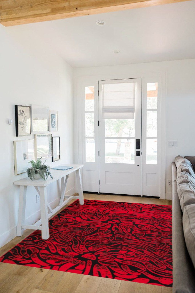 Antep Rugs Floral 5x7 Abstract Indoor Area Rug Siesta (Red Black, 5'3" x 7') in White Scandinavian Entryway