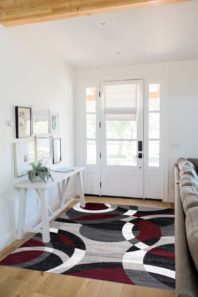 Rugshop Contemporary Abstract Circles Perfect for high Traffic Areas of Your Living Room,Bedroom,Home Office,Kitchen Easy Cleaning Area Rug 5'3" x 7'3" Red in White Scandinavian Entryway