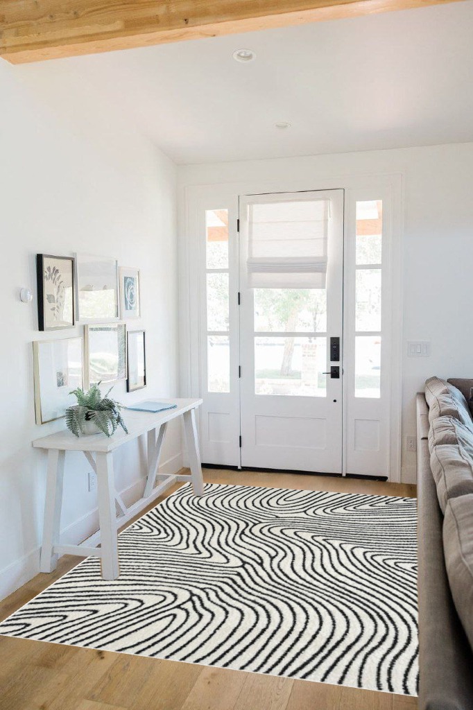 LUXE WEAVERS Le Monde Collection 8505 Anthracite 5x7 Geometric Marble Swirl Area Rug in White Scandinavian Entryway
