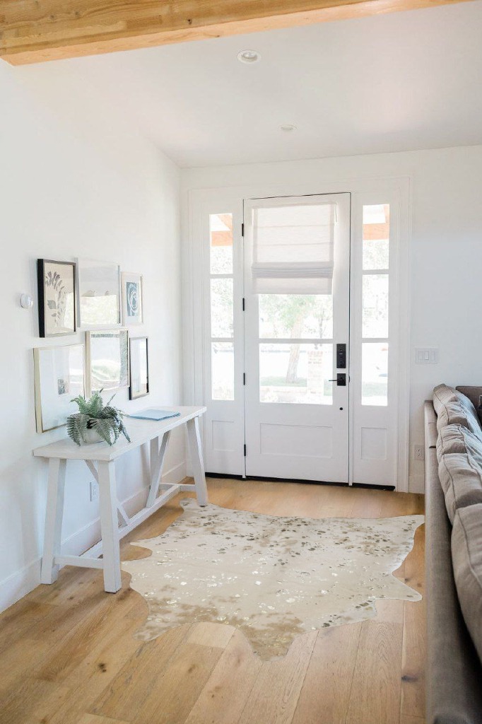 LAKKH Fourtue 4.2x6ft Faux Cowhide Rug - Synthetic Cow Hide Rug - Cowhide Rug Faux - Cowhide Rugs for Living Room Bedroom & Home Office - Plush Synthetic Fur w/ Soft Backing (Gold & Cream) (L-02) in White Scandinavian Entryway