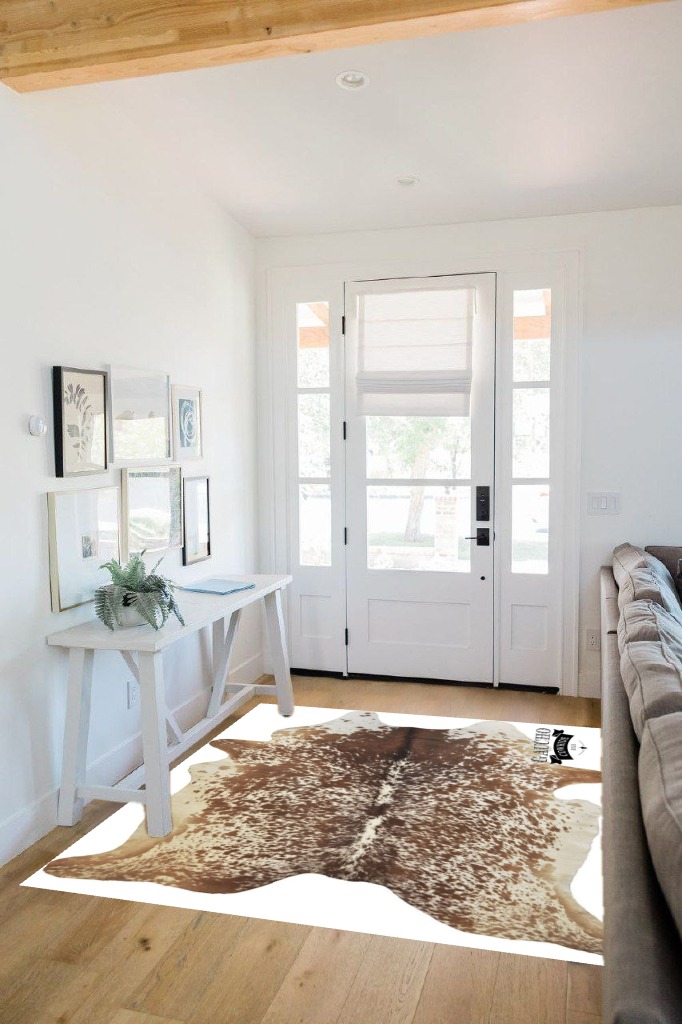 Gaucho Cowhides Natural Snowie Brown and White in White Scandinavian Entryway
