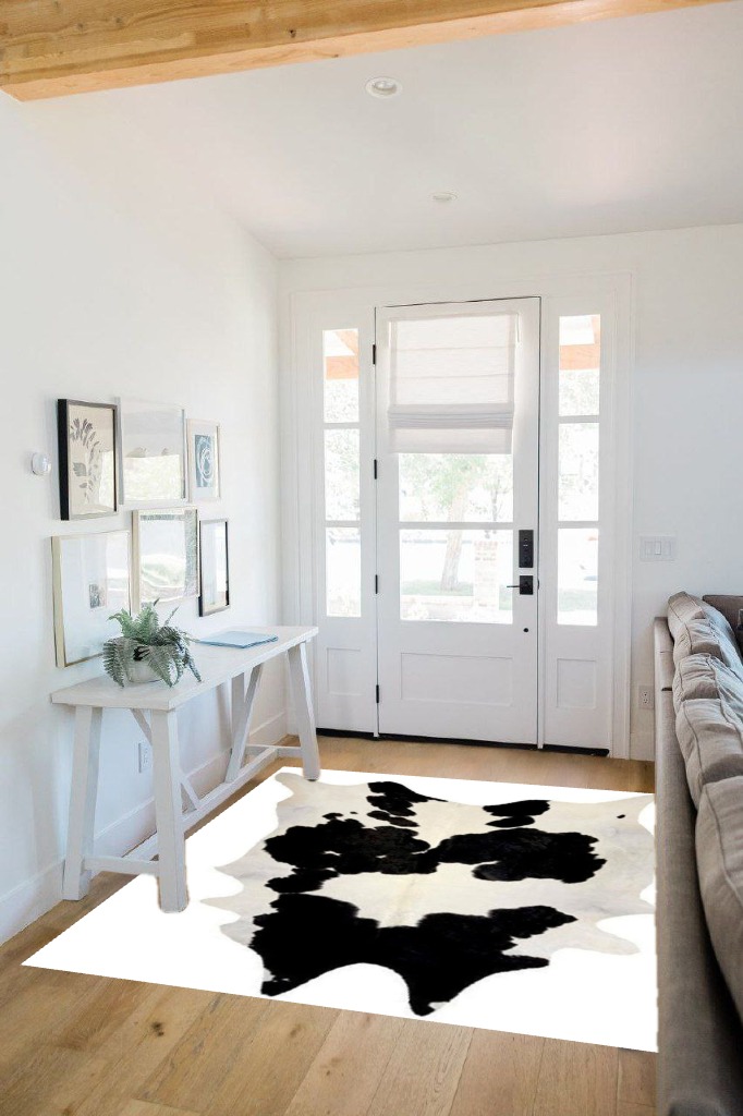 New Large 100% Black & White Cowhide Leather Rugs Cow Hide Skin Carpet Area 26-30 SQ.FT (Black & White) in White Scandinavian Entryway