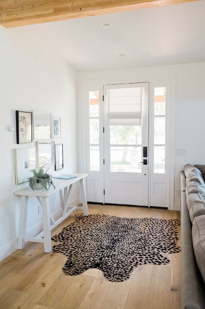 MustMat Faux Animal Rug Black and White Leopard Print Rugs for Living Room Approx 4.5'x6.2' in White Scandinavian Entryway