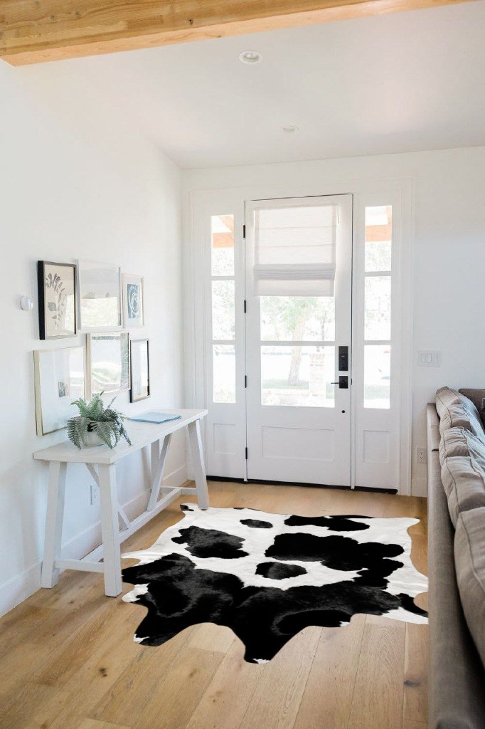 A-STAR Black and White Cowhide Area Rug Premium Quality Natural Cow Skin Leather Rug for Living Room Décor 5ft x 6ft (60Inch x 72Inch, 152.4CM x 182.88CM) X-Large in White Scandinavian Entryway