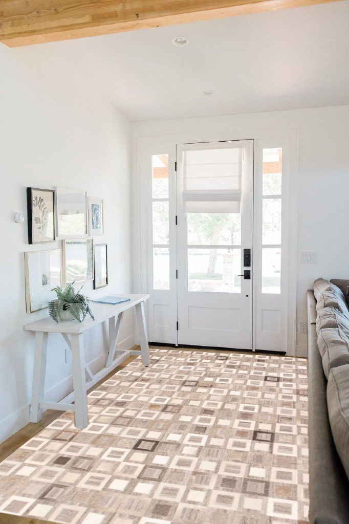 eCarpet Gallery Hand-Knotted | Area Rug for Living Room, Bedroom | Cowhide Patchwork Accent Grey Rug 5'4" x 8'6" | 350262 in White Scandinavian Entryway
