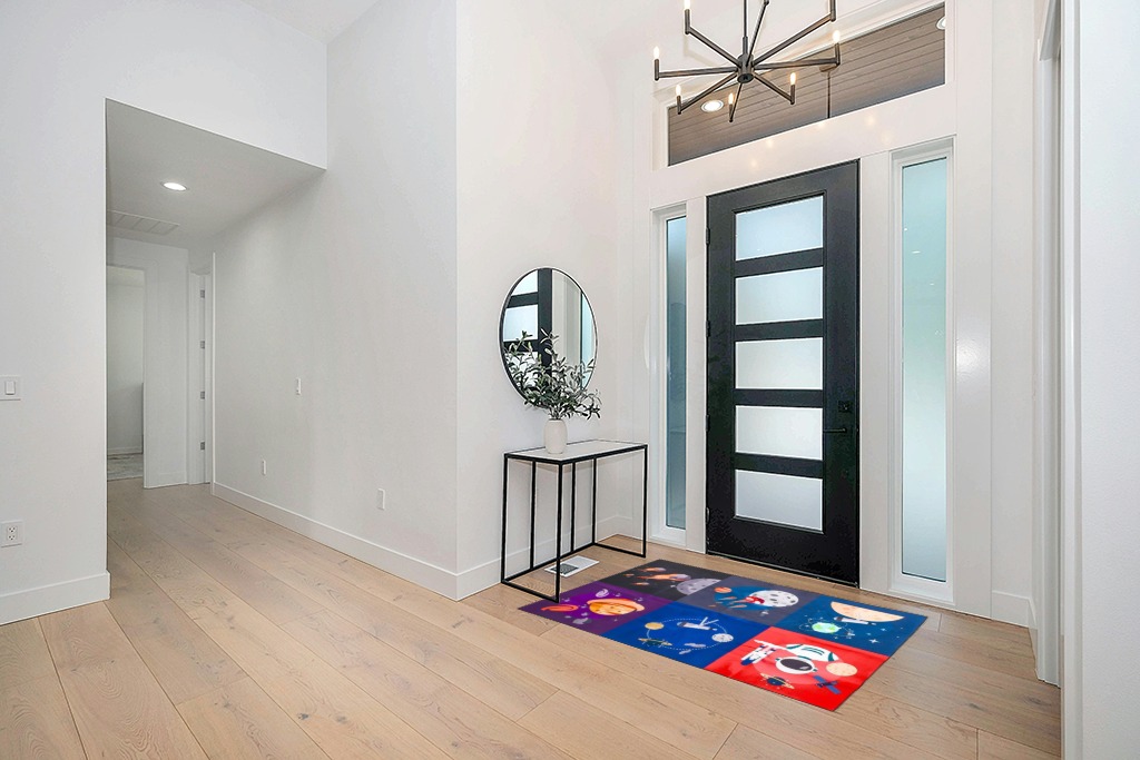 Prosumer's Choice Kids Space Themed Black Wool Rug - Non-Slip, Soft, and Durable | Perfect for Bedrooms, Playrooms, Nurseries | Solar System and Rocket Ship Design - 62.9'' x 47.2'' in Modern White Entryway