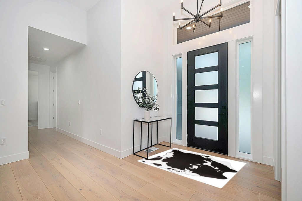 MACEVIA Faux Cowhide Rug Cute Cow Print Rug Animal Area Carpet Western Decor for Living Room Bedroom Non-Slip 59" L x 47.2" W(4.9ft x 3.9ft) Black and White in Modern White Entryway