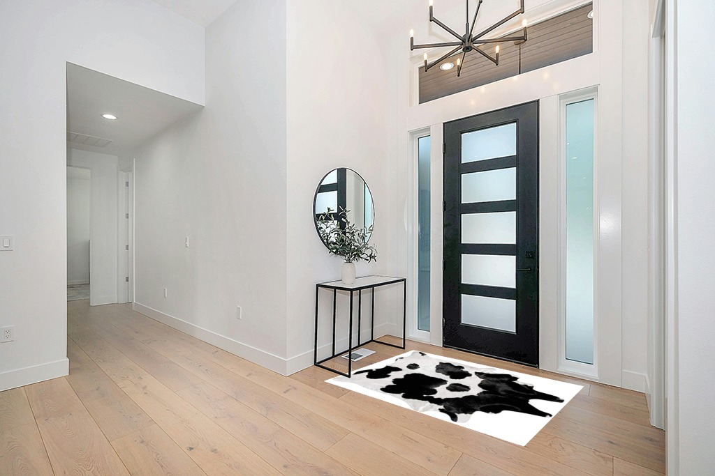 Black and White Cowhide Rug Natural Cow Skin Cow Hide Leather Area Rug Hair On, 5 ft X 4 ft Premium Black White Shed Free Natural Hide in Modern White Entryway