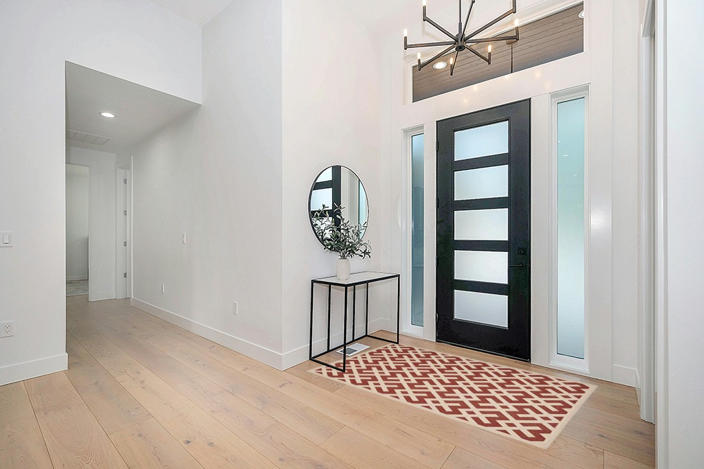 SAFAVIEH Courtyard Collection 4' x 5'7" Red/Bone CY6915 Indoor/ Outdoor Waterproof Easy-Cleaning Patio Backyard Mudroom Accent-Rug in Modern White Entryway