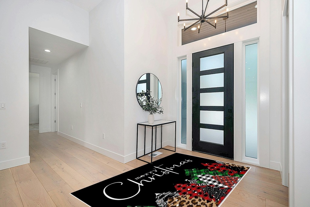 Merry Christmas Area Rug for Living Room Bedroom 5x8, Large Runner Rug Carpet Washable Rugs Non-Shedding Floor Cover Mat for Kitchen Dining Kids Room Decor Christmas Tree Black Texture in Modern White Entryway