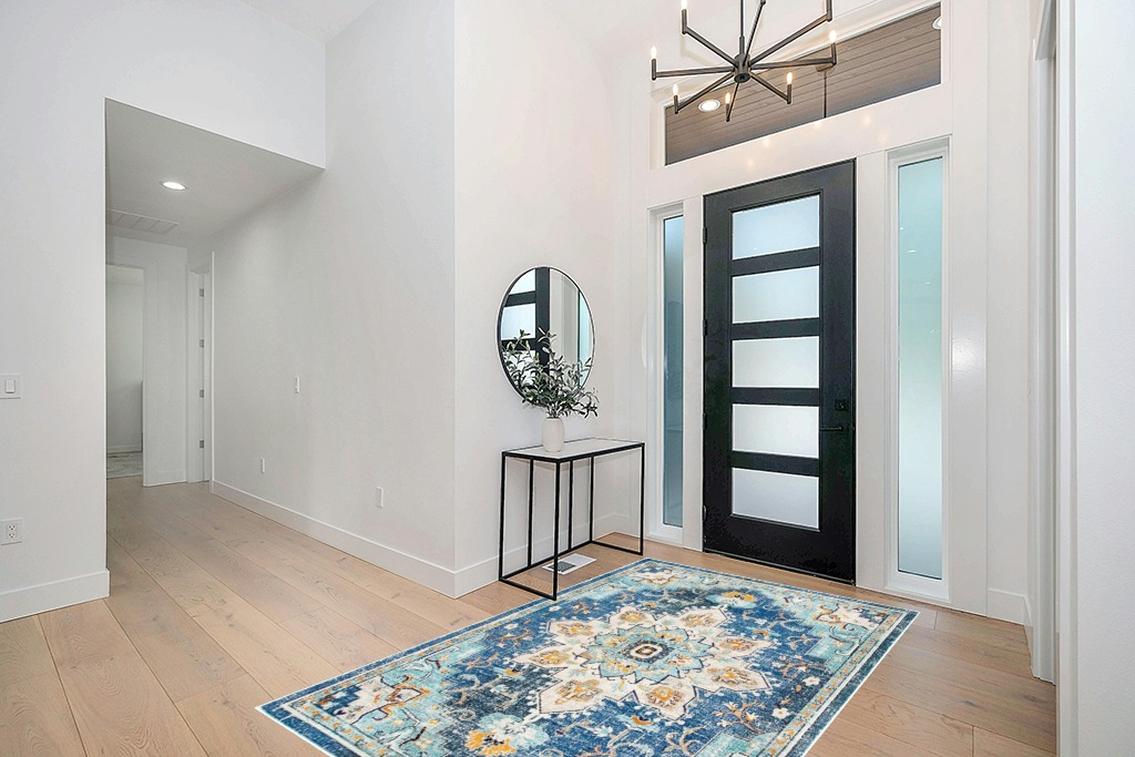 SAFAVIEH Madison Collection Area Rug - 5'3" x 7'6", Blue & Light Blue, Boho Chic Medallion Distressed Design, Non-Shedding & Easy Care, Ideal for High Traffic Areas in Living Room, Bedroom (MAD473M) in Modern White Entryway