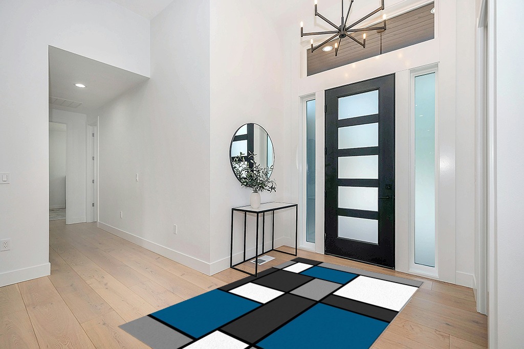Blue Grey and White Geometry Area Rugs, Entryways Mat Fluffy Soft Machine Washable Breathable Durable for Room Living Room Indoor Outdoor Hallway, 5ft x 7ft in Modern White Entryway