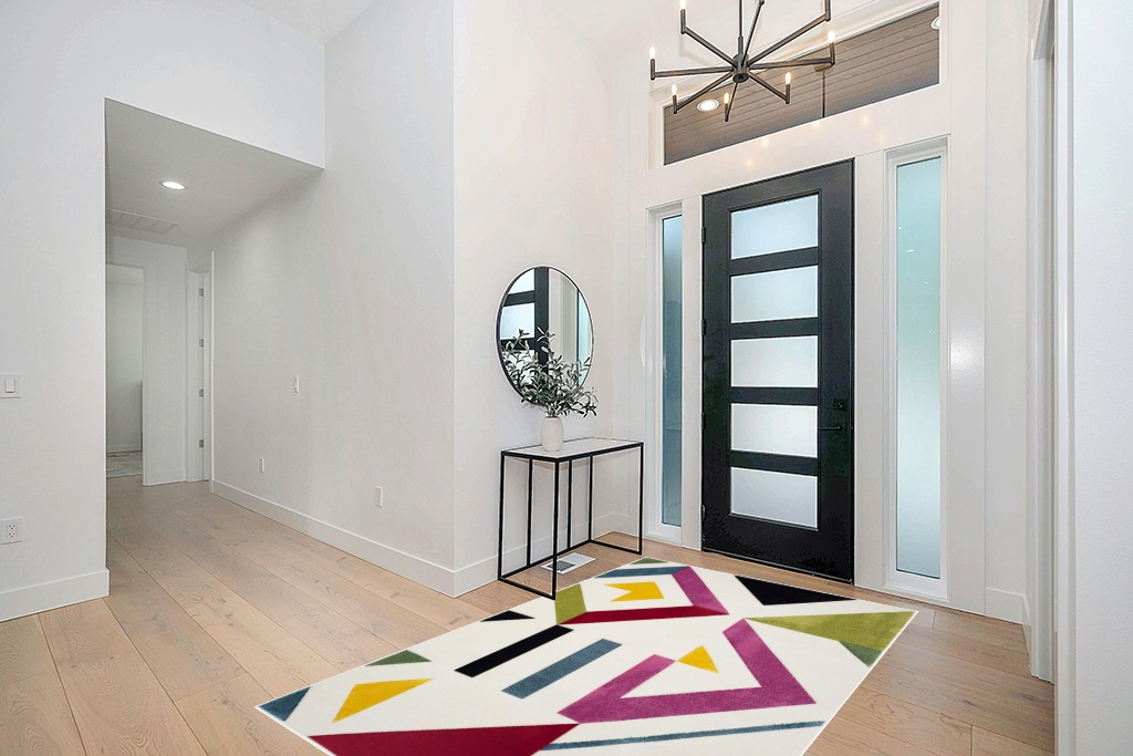 SAFAVIEH Hollywood Collection Area Rug - 5'3" x 7'6", Ivory & Rose, Mid-Century Modern Design, Non-Shedding & Easy Care, Ideal for High Traffic Areas in Living Room, Bedroom (HLW700A) in Modern White Entryway