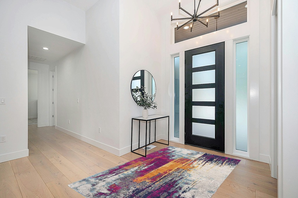 RUG BRANCH Savannah Abstract Mid-Century Modern Purple Orange Indoor Area Rug for Living Room, Bedroom, Dining Room, and Kitchen - 5' x 7' (5'3" X 7'7") in Modern White Entryway