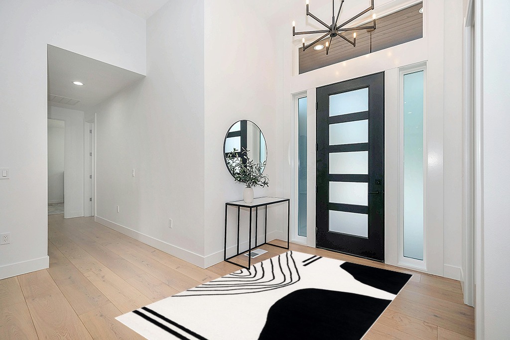 Safavieh Rodeo Drive Collection Area Rug - 5' x 8', Ivory & Black, Handmade Mid-Century Modern Abstract Wool, Ideal for High Traffic Areas in Living Room, Bedroom (RD860B) in Modern White Entryway