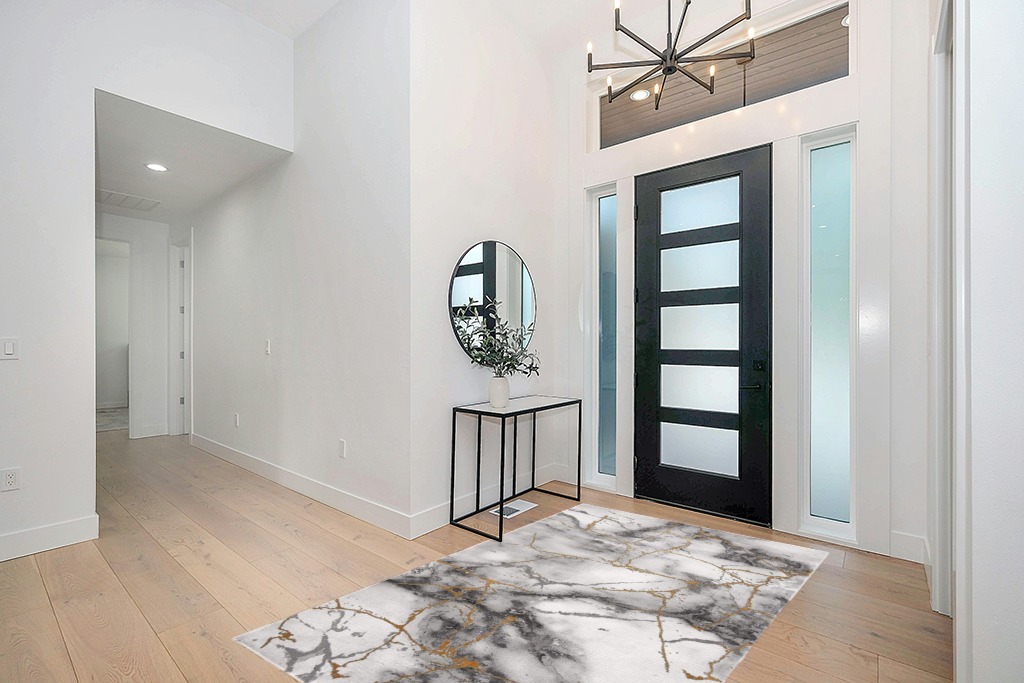SAFAVIEH Craft Collection Area Rug - 5'3" x 7'6", Grey & Gold, Modern Abstract Design, Non-Shedding & Easy Care, Ideal for High Traffic Areas in Living Room, Bedroom (CFT877F) in Modern White Entryway