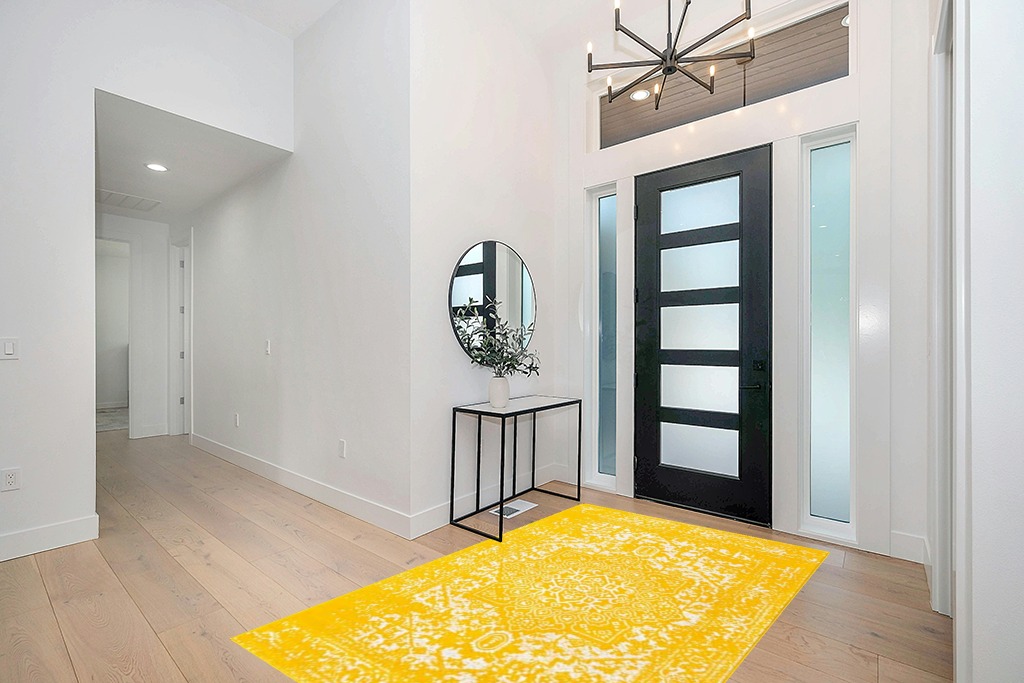 Rugs.com Arlington Collection Rug – 5' x 8' Yellow Medium-Pile Rug Perfect for Living Rooms, Large Dining Rooms, Open Floorplans in Modern White Entryway