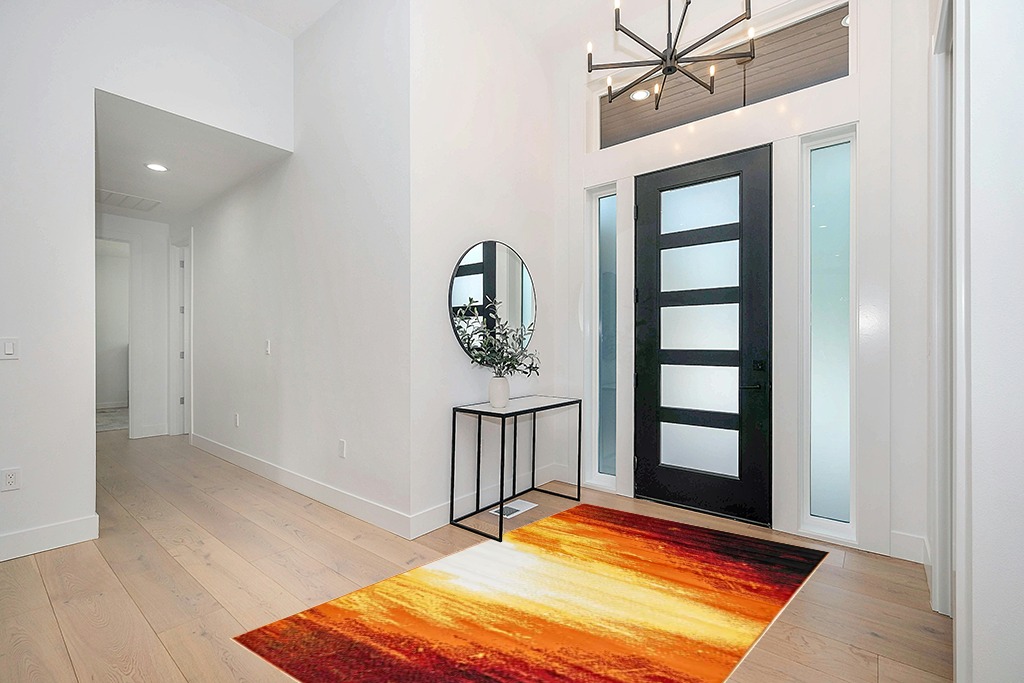 Unique Loom Metro Collection Contemporary Abstract Bright Warm Candle Light Area Rug, 5 ft x 8 ft, Orange/Yellow in Modern White Entryway