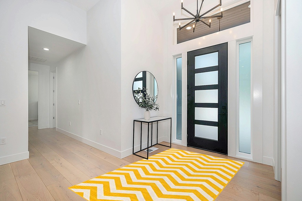 Unique Loom Outdoor Coastal Collection Area Rug - Dalgalar (5' 3" x 8' Rectangle, Yellow/ Ivory) in Modern White Entryway
