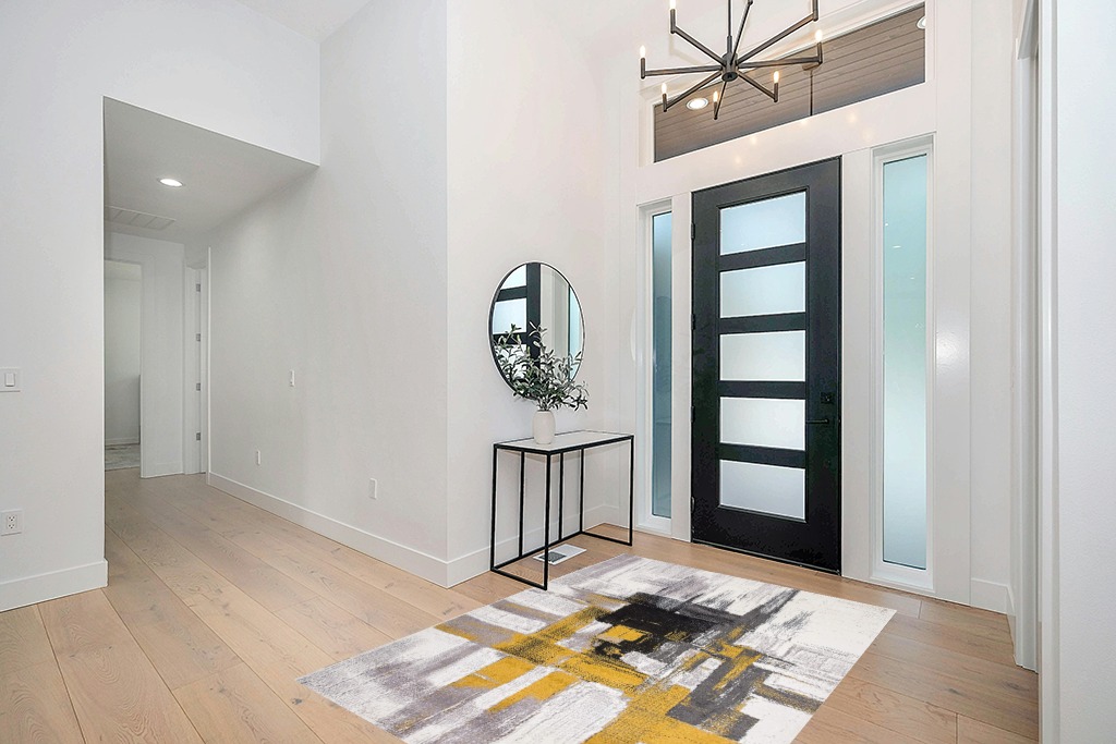 Gold Modern Stain Resistant Living Room Area Rug in Modern White Entryway