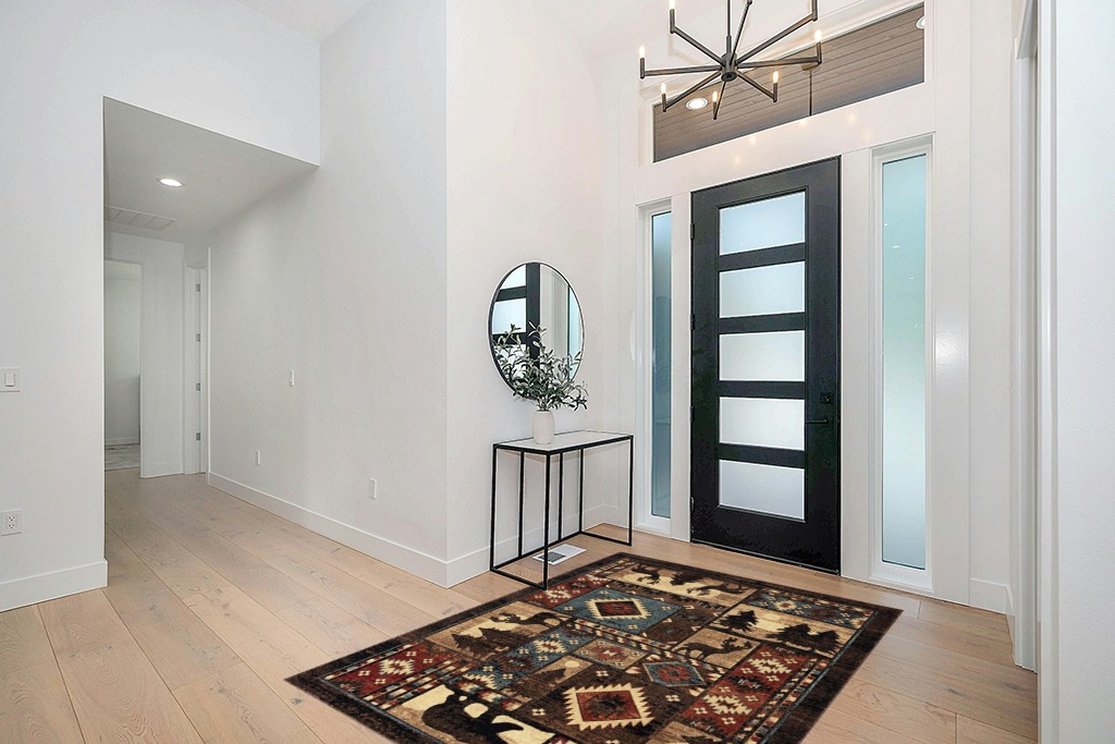 Brown Rustic Fade Resistant, Stain Resistant Kitchen, Bedroom Area Rug in Modern White Entryway